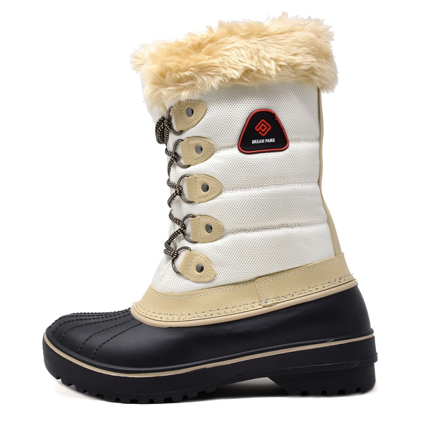 Lace Up Walking Snow Boots - BEIGE WHITE - 1